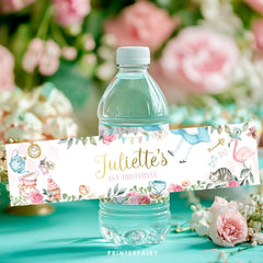 Alice in Wonderland Birthday Water Bottle Label, Editable (Digital Download)