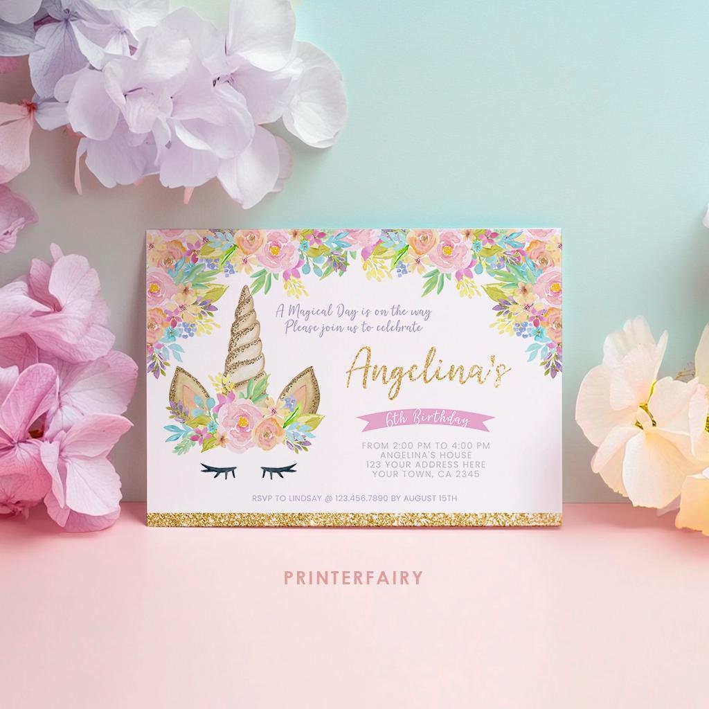 Editable Unicorn Birthday Invitation, Magical Party (Instant Download)