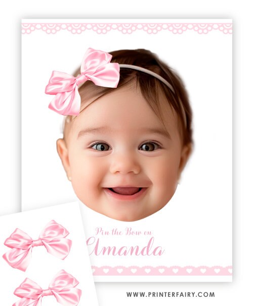 Personalized Pin the Bow Game, Pink Coquette Birthday Party (Digital Download)