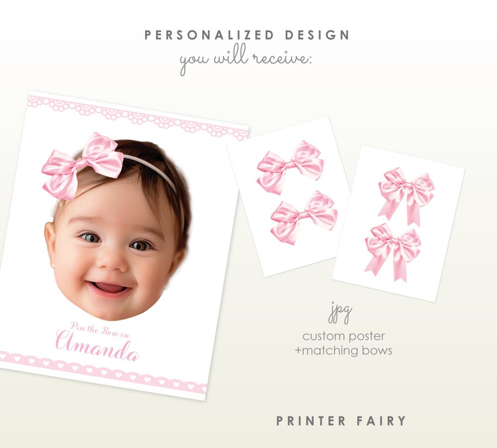 Personalized Pin the Bow Game, Pink Coquette Birthday Party (Digital Download)