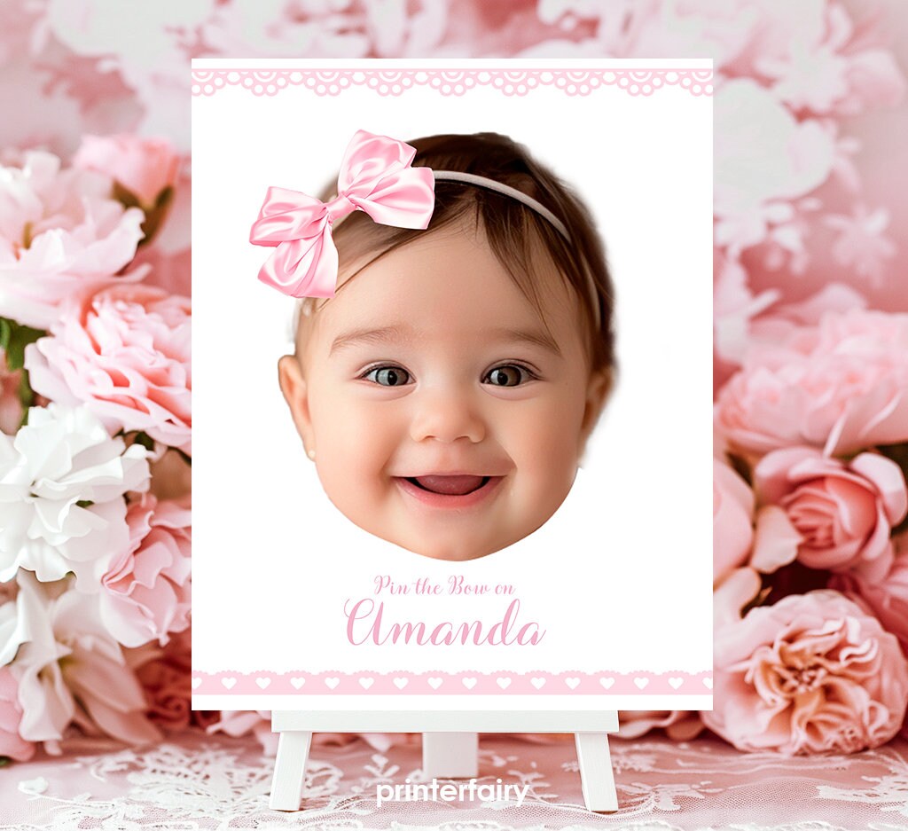 Personalized Pin the Bow Game, Pink Coquette Birthday Party (Digital Download)