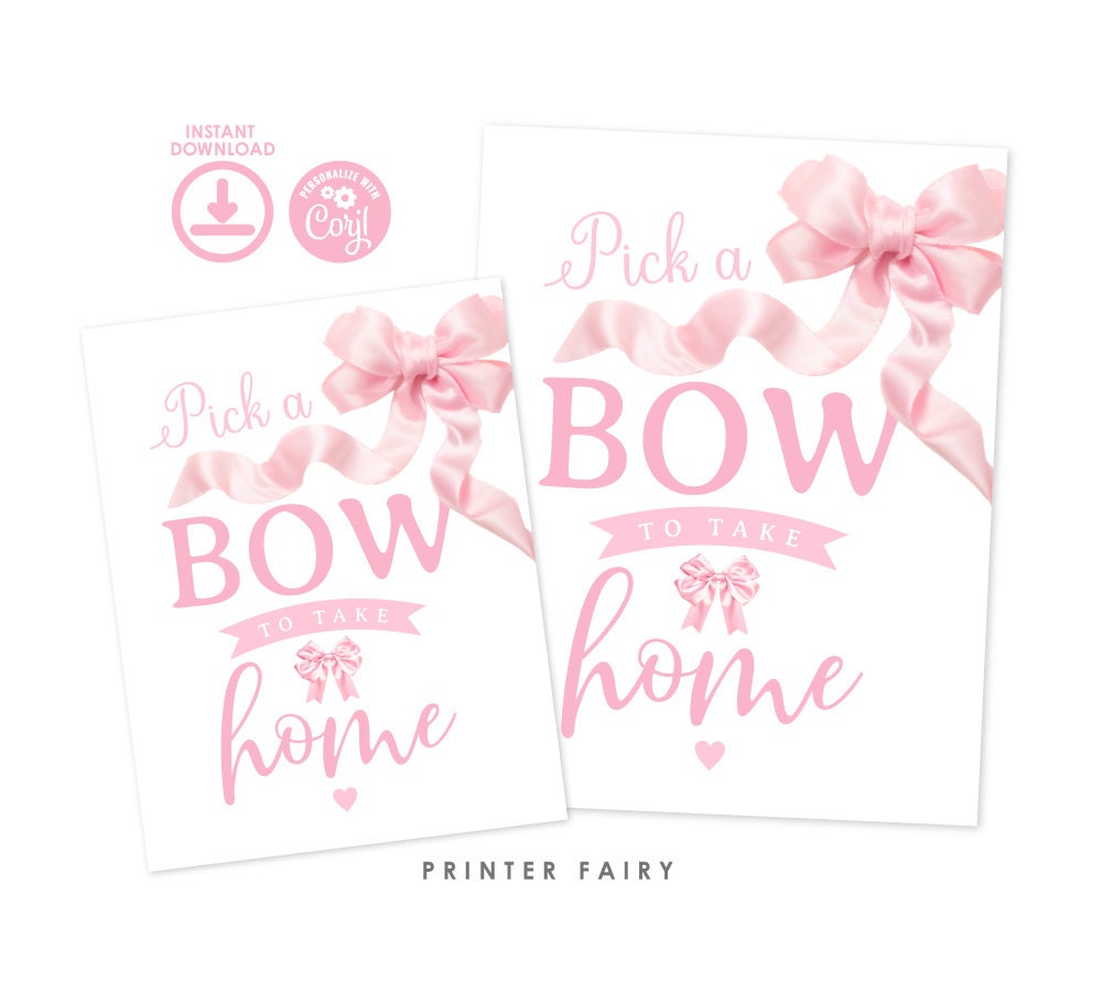 Pink Bow Party Favors Sign, Coquette Birthday (Instant Download)