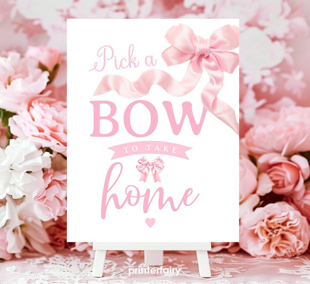 Pink Bow Party Favors Sign, Coquette Birthday (Instant Download)