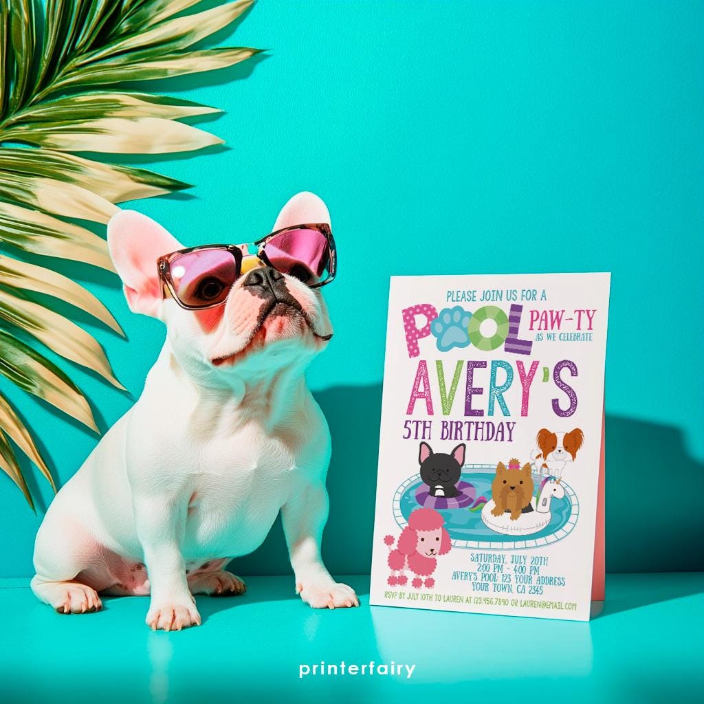 Pet Pool Pawty Invitation, Summer Birthday (Instant Download)