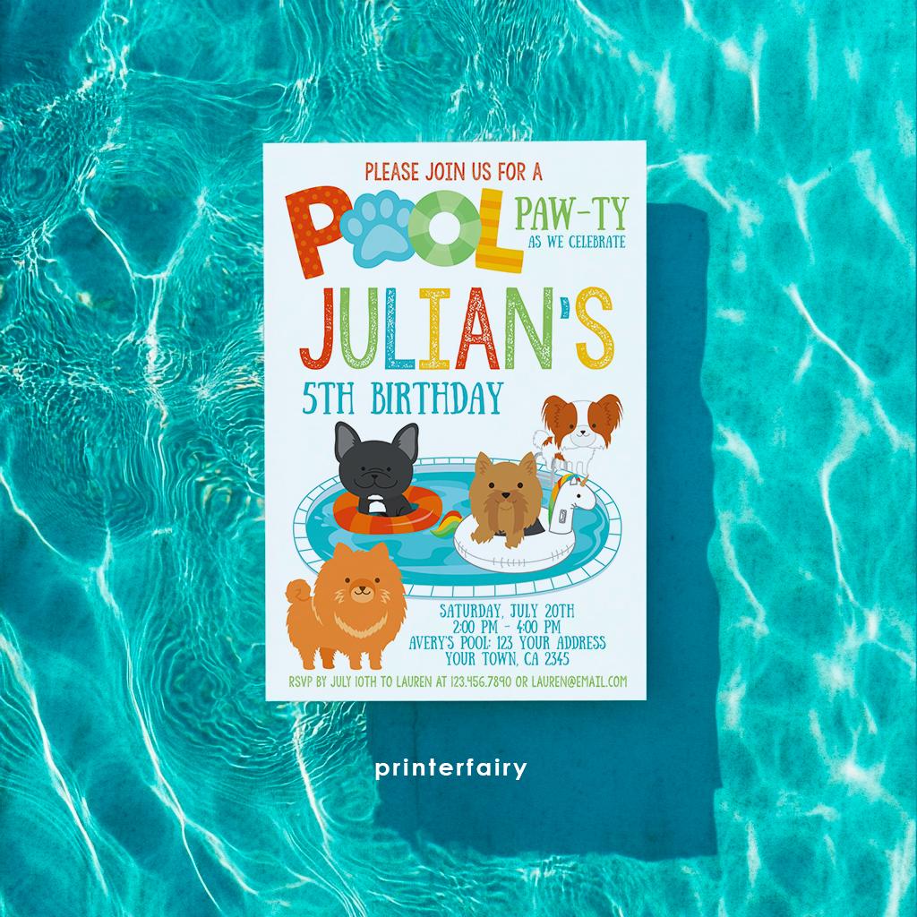 Pet Pool Pawty Invitation, Editable Summer Birthday (Instant Download)