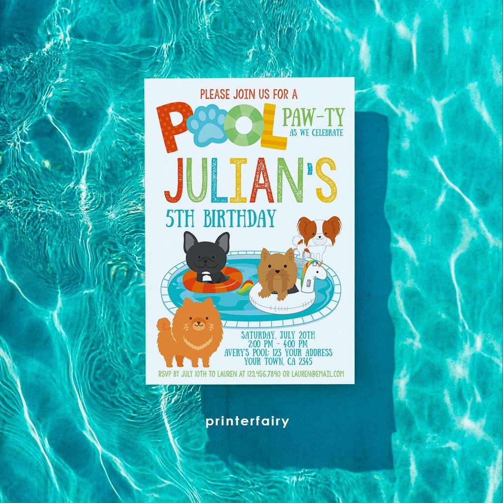 Pet Pool Pawty Invitation, Editable Summer Birthday (Instant Download)