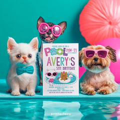 Pet Adoption Pool Pawty Invitation, Summer Birthday (INSTANT DOWNLOAD)