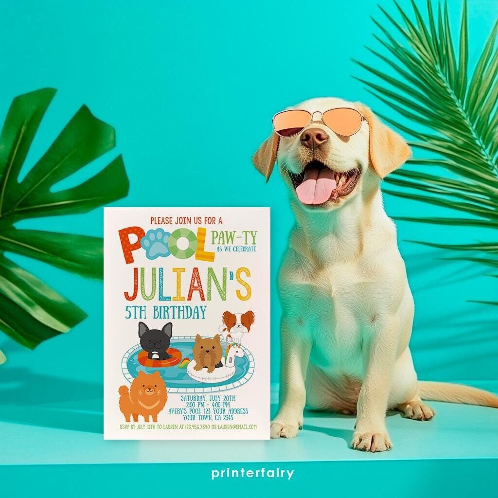Pet Pool Pawty Invitation, Editable Summer Birthday (Instant Download)