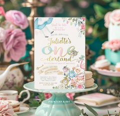Alice in Onederland Birthday Invitation, Editable Template (Instant Download)