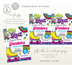 Retro Roller Skate Birthday Party Invitation, Editable Template (Instant Download)