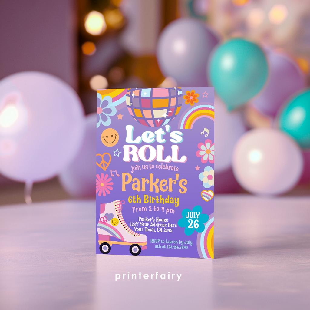 Disco Roller Skate Birthday Invitation, Editable Dance Party (INSTANT DOWNLOAD)