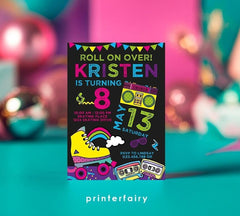 80s Roller Skate Birthday Invitation, Retro Party (Digital Download)
