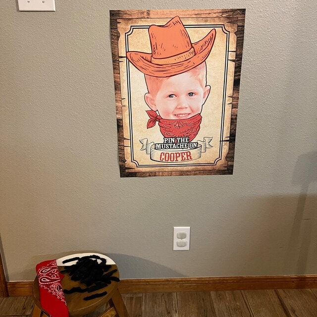 Personalized Pin the Mustache Game, Western Cowboy Birthday Party (Digital Download)