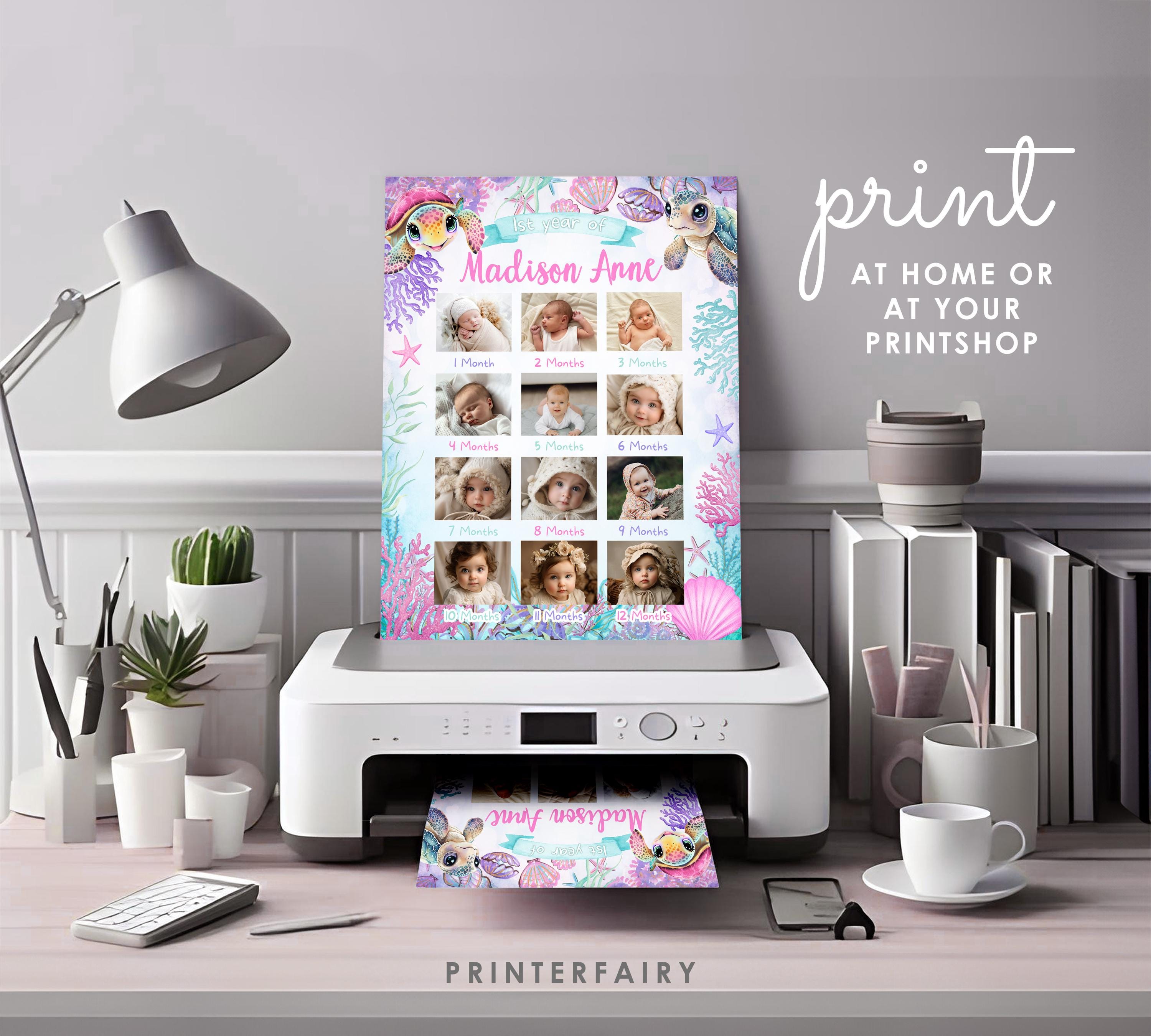 Sea Turtle Birthday Milestones Photo Board, Editable Template (Digital Download)