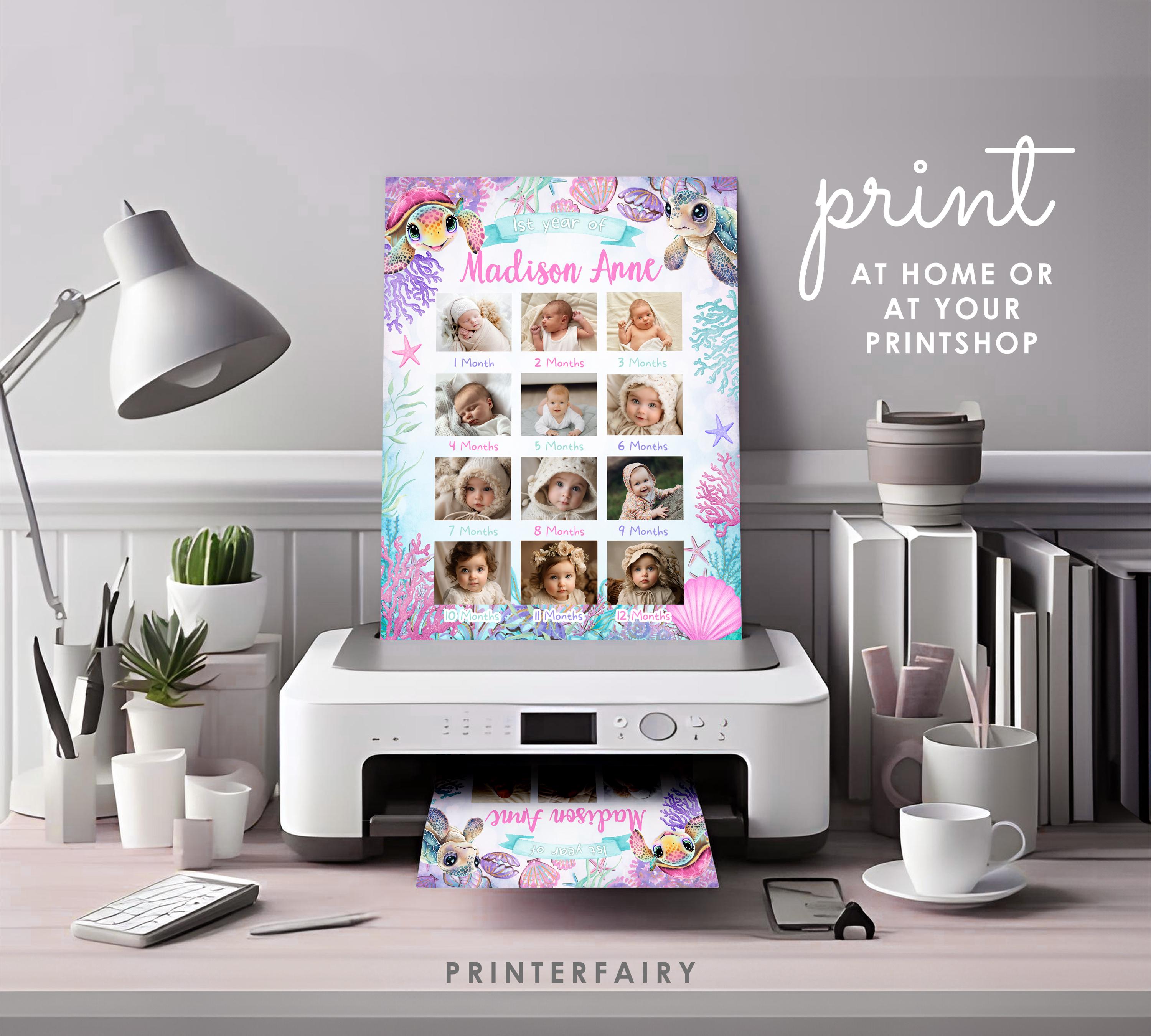 Sea Turtle Birthday Milestones Photo Board, Editable Template (Digital Download)