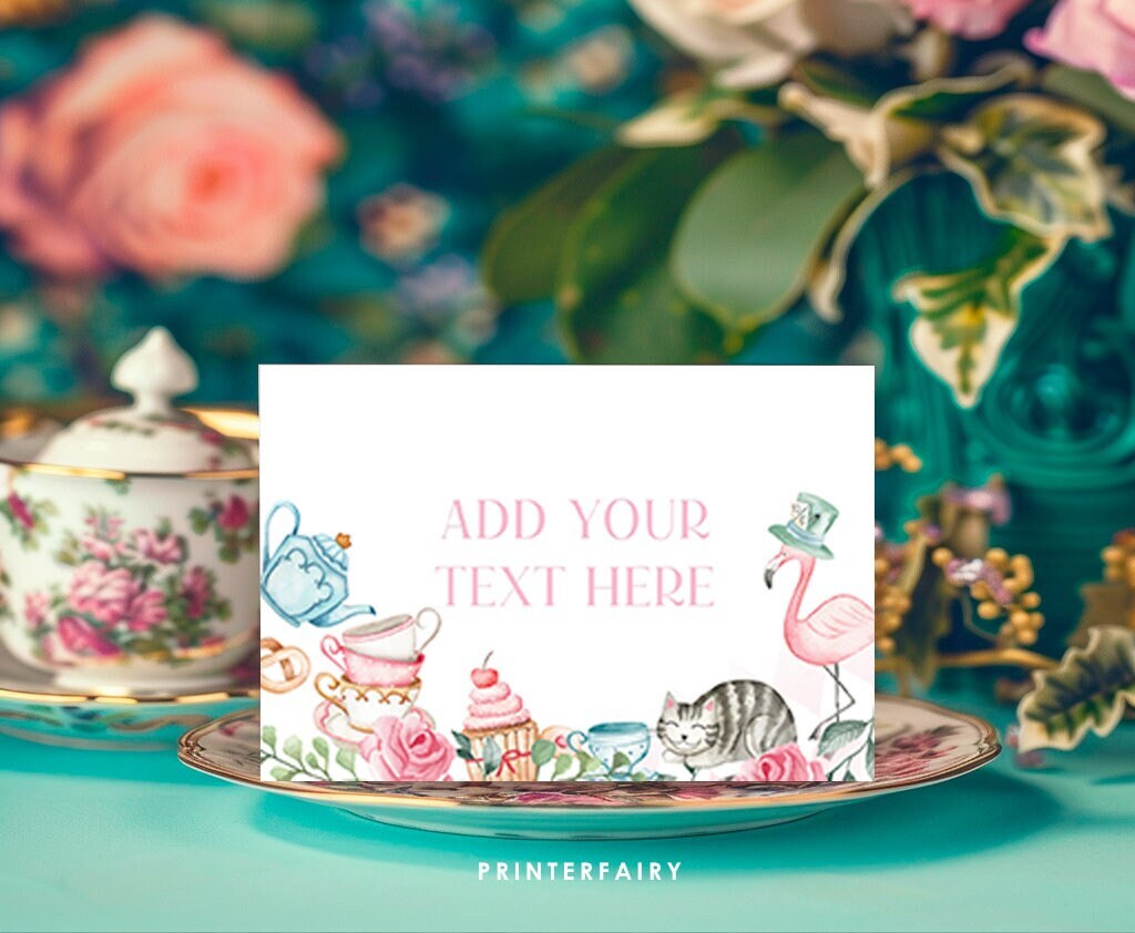 Alice in Wonderland Tea Party Food Tent Cards Printable Editable Instant Download