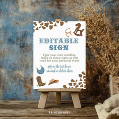 Cowboy Baby Shower Editable Sign, Rodeo Welcome Sign (Digital Item)
