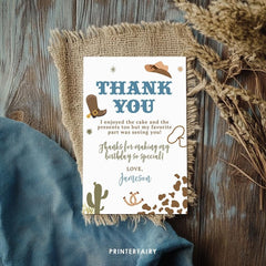 Rodeo Birthday Thank You Card, Wild West Template (Printable)