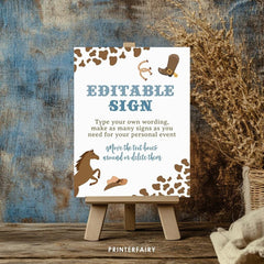 Rodeo Birthday Welcome Sign, Wild West Party (Editable Template)