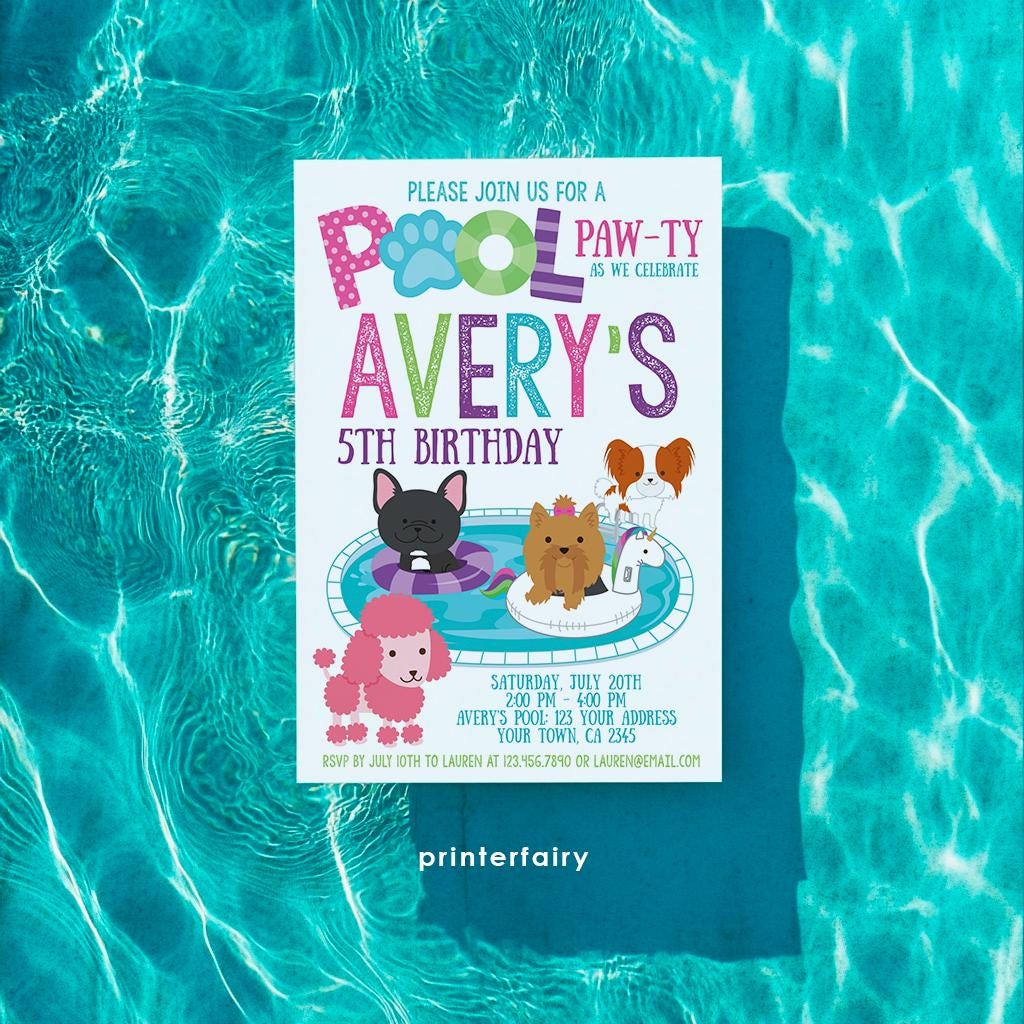 Pet Pool Pawty Invitation, Summer Birthday (Instant Download)