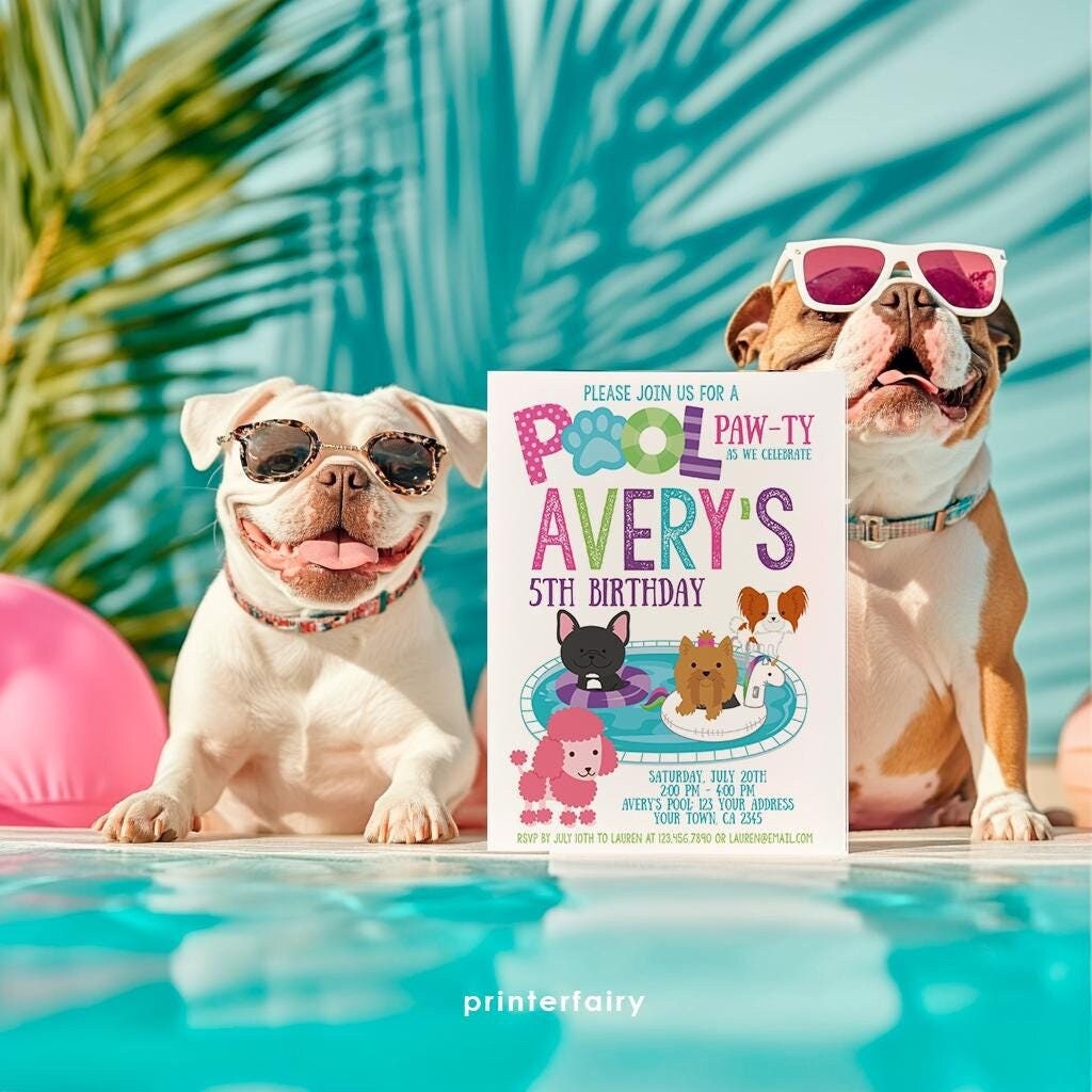 Pet Pool Pawty Invitation, Summer Birthday (Instant Download)