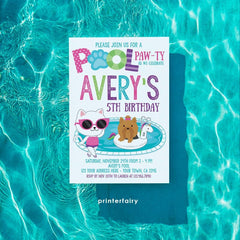 Pet Adoption Pool Pawty Invitation, Summer Birthday (INSTANT DOWNLOAD)