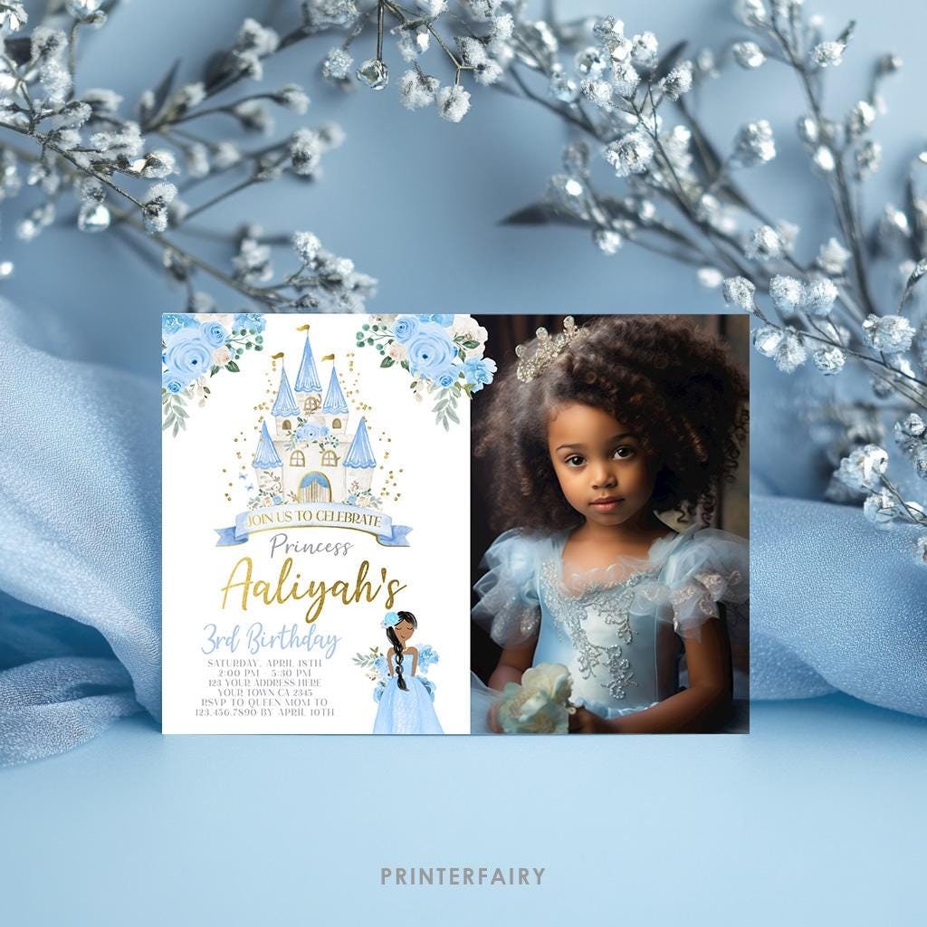 Princess Cinderella Birthday Invitation with Picture Editable template Instant Download