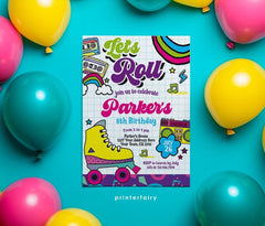 Retro Roller Skate Birthday Party Invitation, Editable Template (Instant Download)