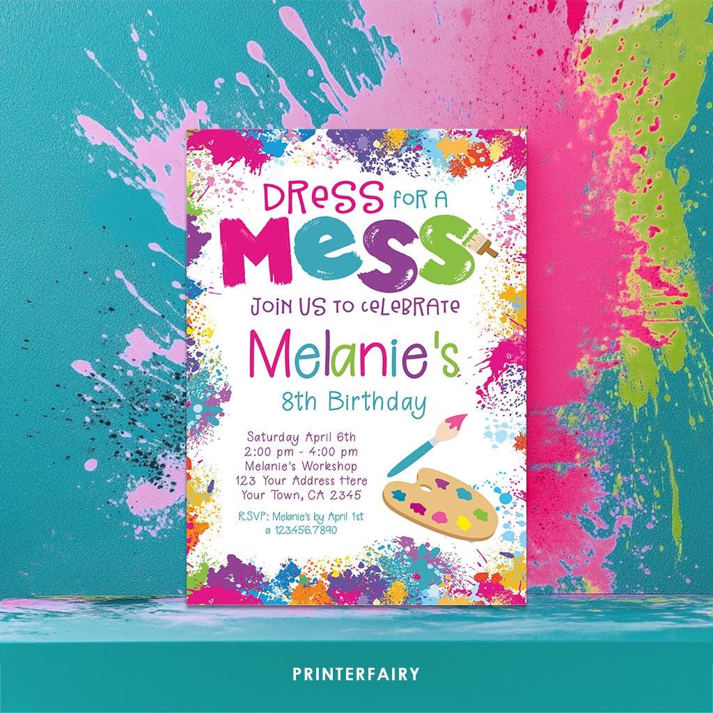 Art Birthday Invitation, Colorful Paint Party (Digital Invite)