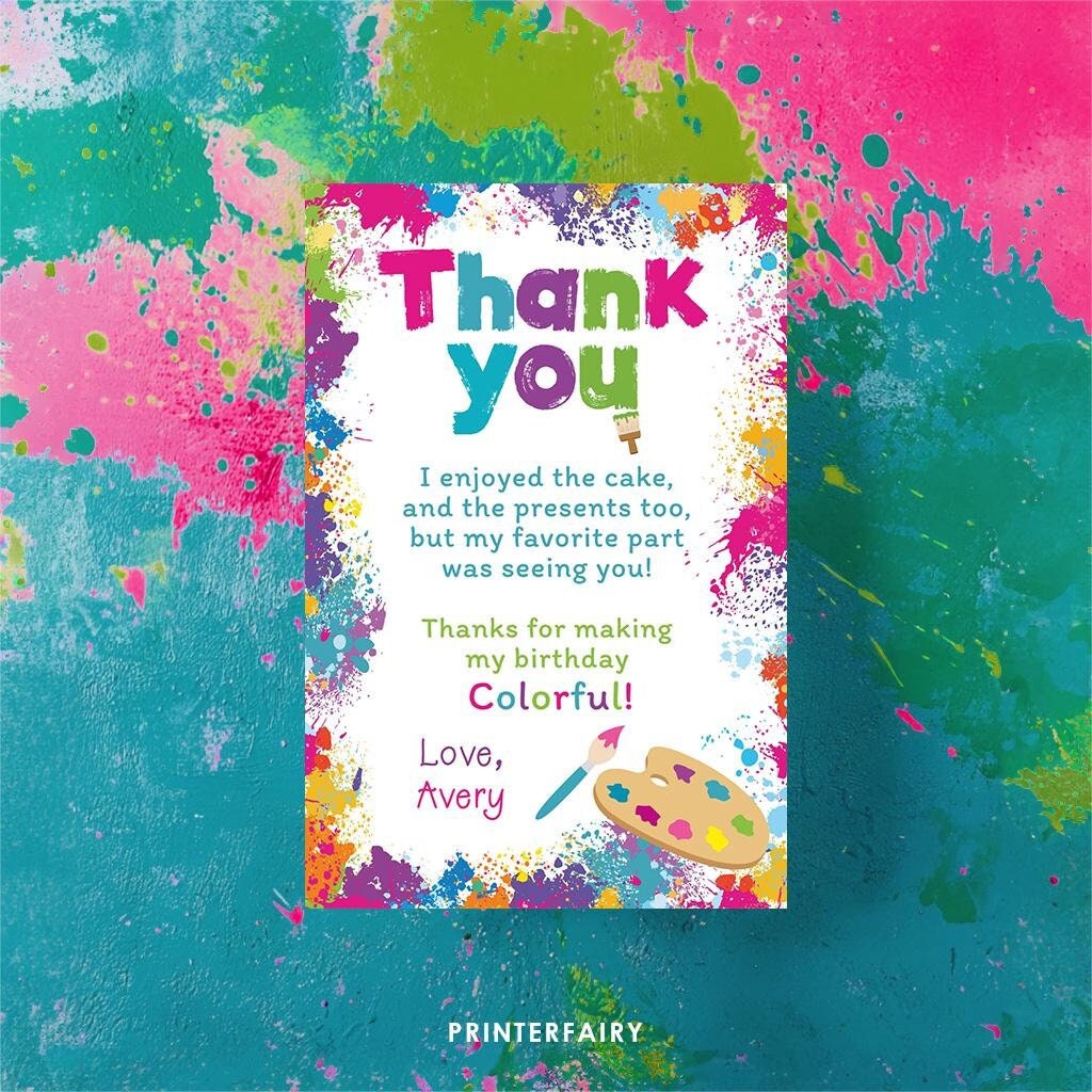 Art Birthday Thank You Cards, Editable Template (Instant Download)