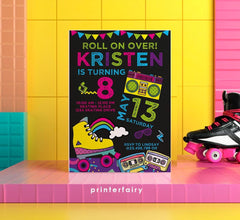 80s Roller Skate Birthday Invitation, Retro Party (Digital Download)