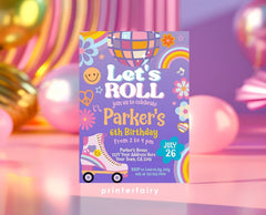 Disco Roller Skate Birthday Invitation, Editable Dance Party (INSTANT DOWNLOAD)