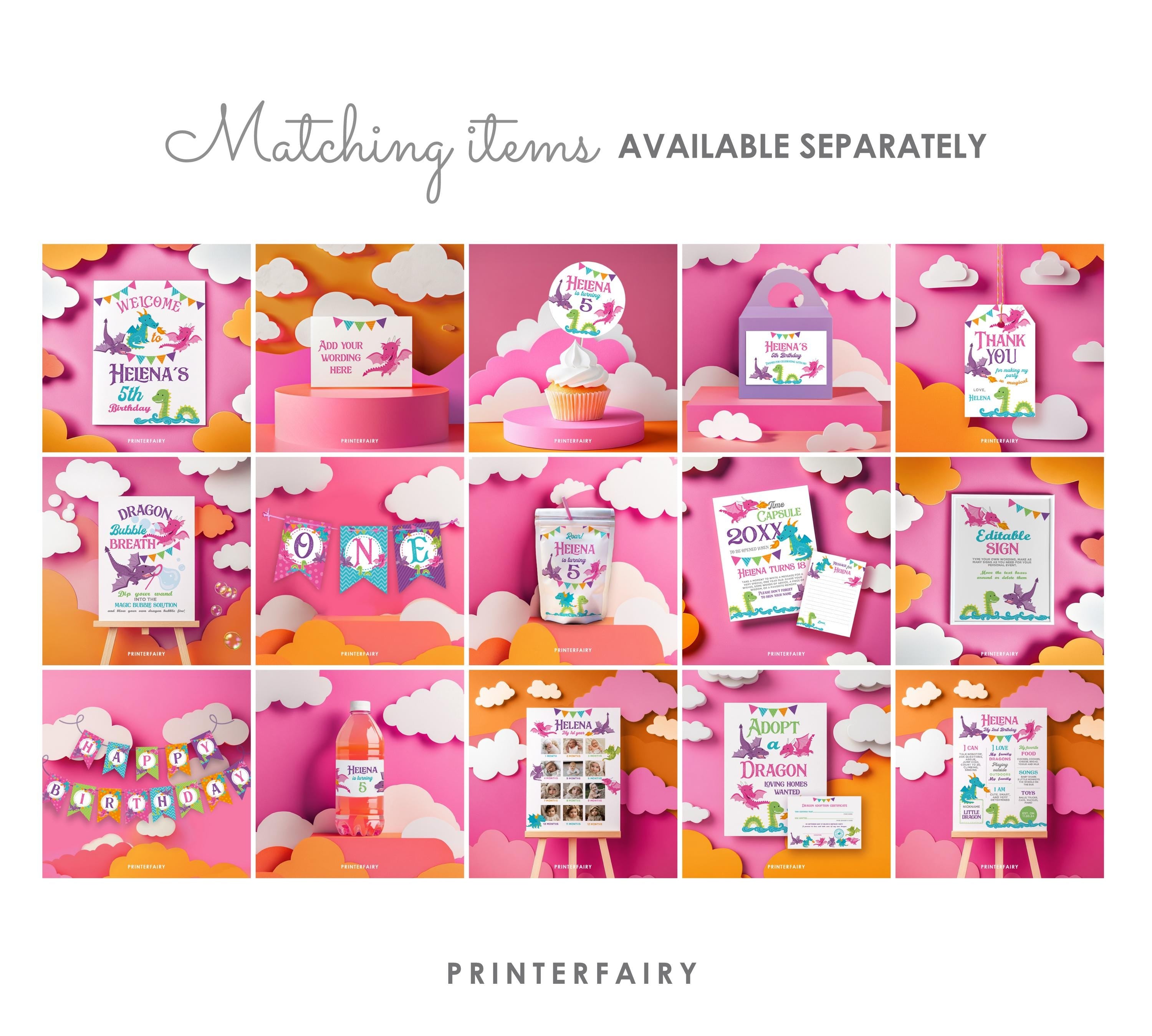 Dragon 1st Birthday Invitation Editable Template, Dragon Princess Party Theme, Digital Instant Download