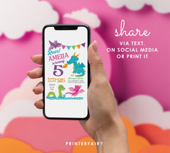 Dragon Birthday Invitation, Editable Template, Princess Party Theme (Digital Download)