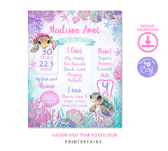 Sea Turtle Birthday Milestones Board, Editable Template (Instant Download)