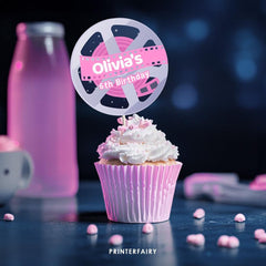 Movie Night Party Toppers, Editable Round Label (Instant Download)