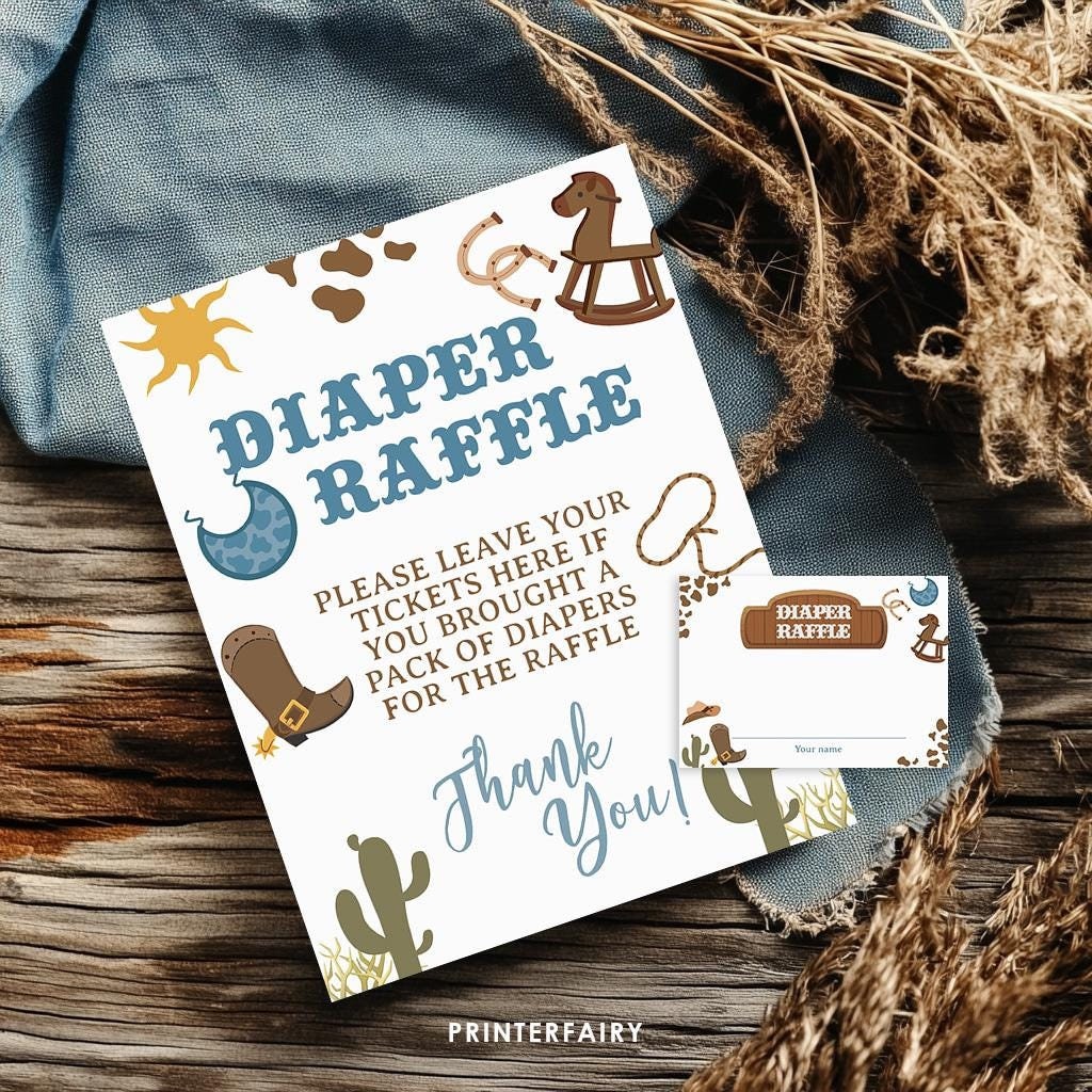 Cowboy Baby Shower Diaper Raffle Sign, Editable Insert Card (Digital Download)