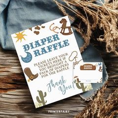 Cowboy Baby Shower Diaper Raffle Sign, Editable Insert Card (Digital Download)