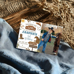 Rodeo Birthday Invitation with Photo, Wild West Party (Editable)