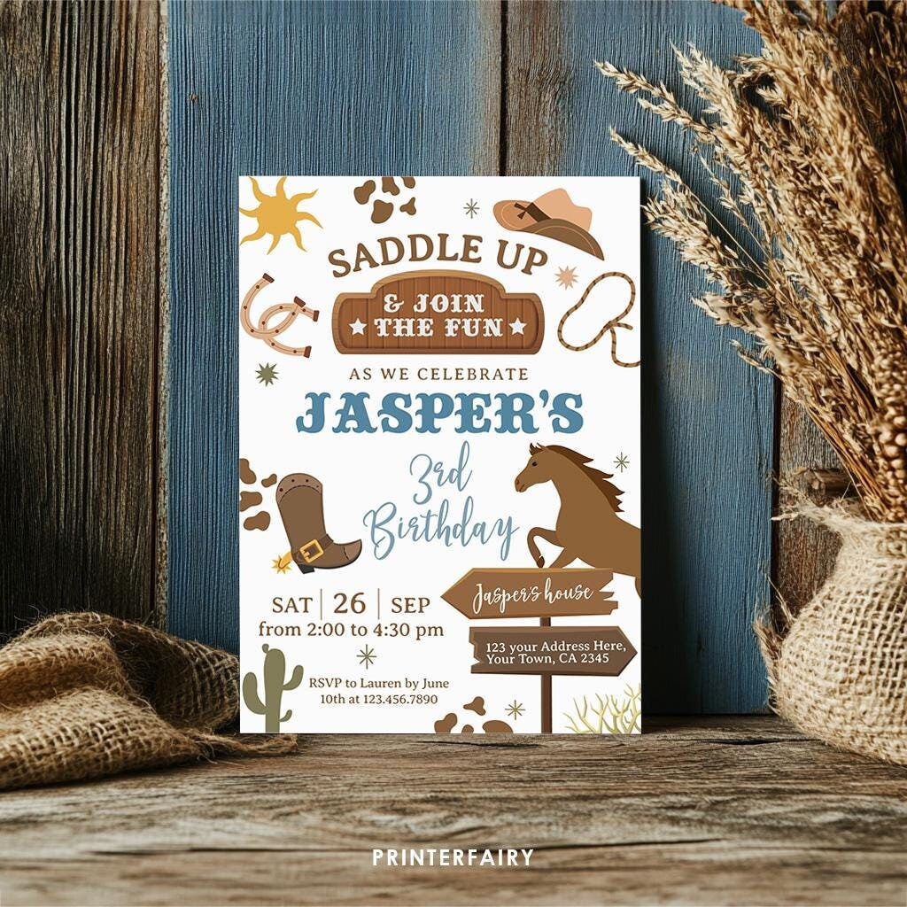 Editable Rodeo Birthday Party Invitation, Wild West Invite (Digital Item)