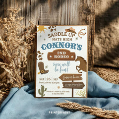 Cowboy 2nd Birthday Party Invitation Editable Template for any age, Instant Download