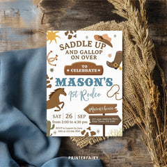 Rodeo First Birthday Invitation, Editable Cowboy Party Invite (Digital)