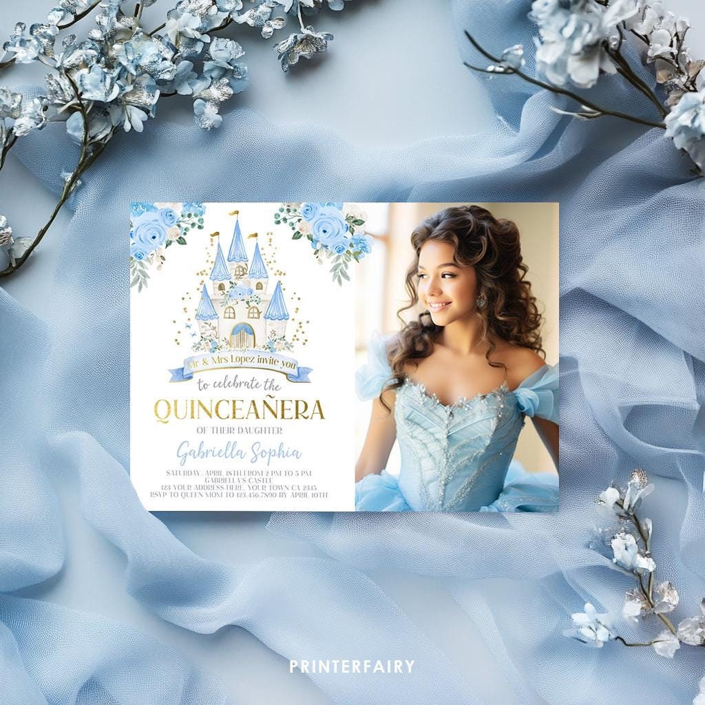 Photo Quinceañera Invitation, Princess Castle Party (Digital Download)