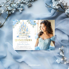 Photo Quinceañera Invitation, Princess Castle Party (Digital Download)
