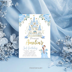 Blue Princess Castle Birthday Invitation, Editable Royal Party (Digital Download)