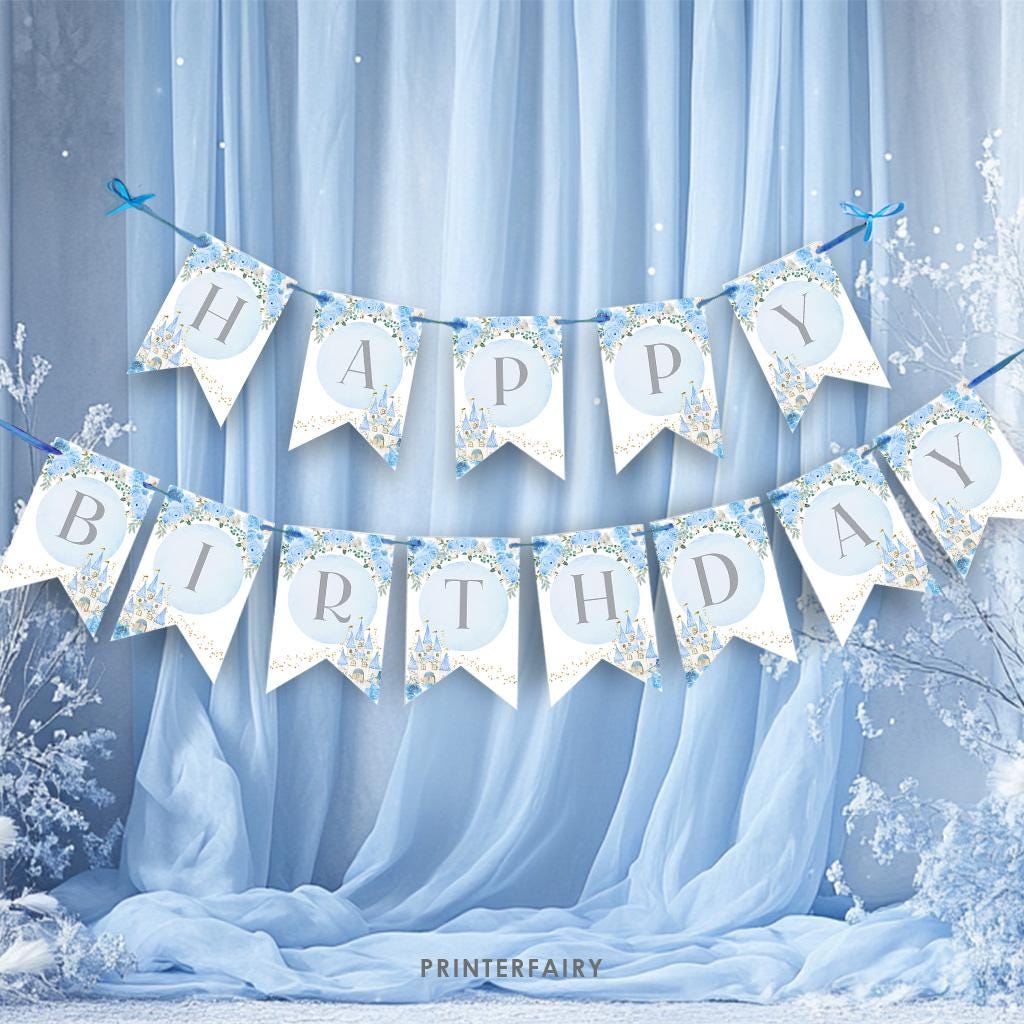 Cinderella Birthday Banner, Editable Princess Party Decor (Instant Download)