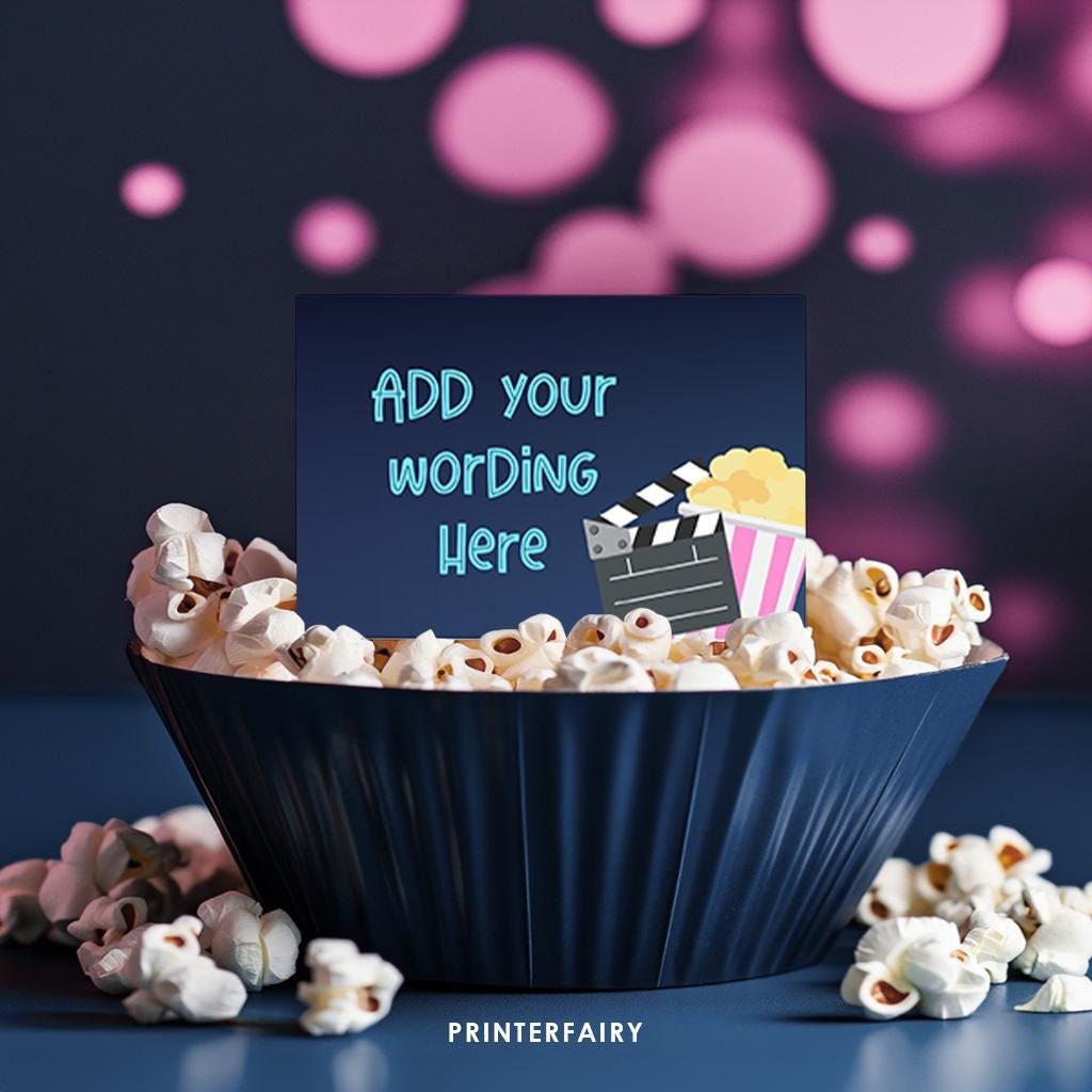 Movie Night Food Tents, Party Printable Place Cards (Digital Download)