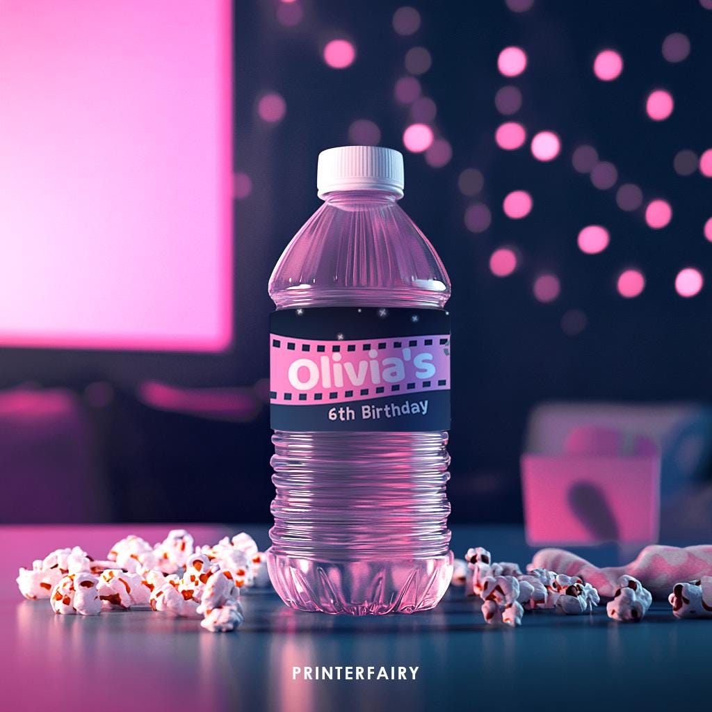 Editable Movie Birthday Water Bottle Label (Digital)
