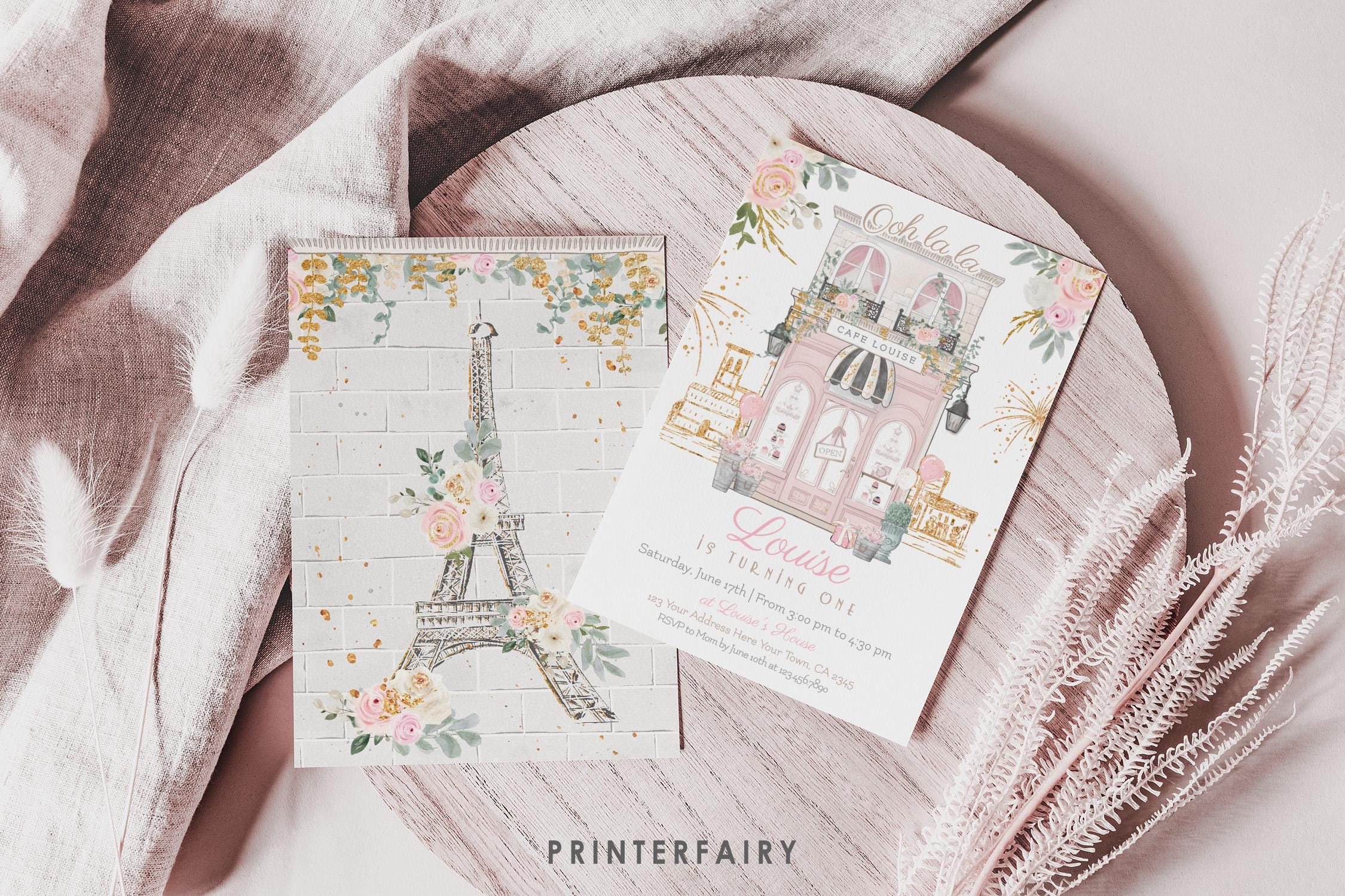 Paris 1st Birthday Invitation Editable Template Tea Party Brunch Invite, Instant Download