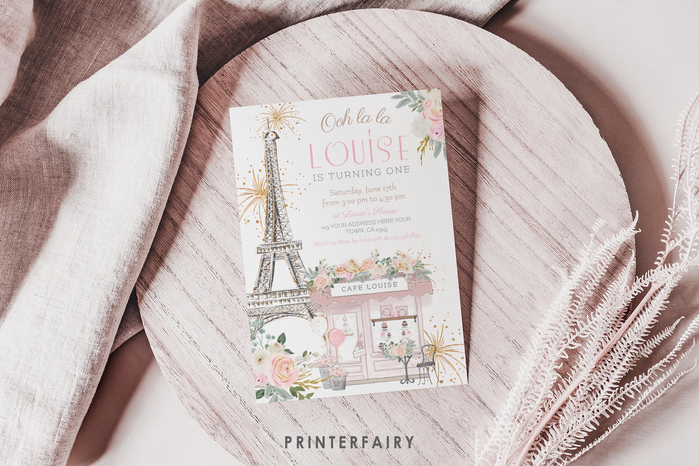 Paris 1st Birthday Invitation Editable Template, Tea Party Invite, Instant Download